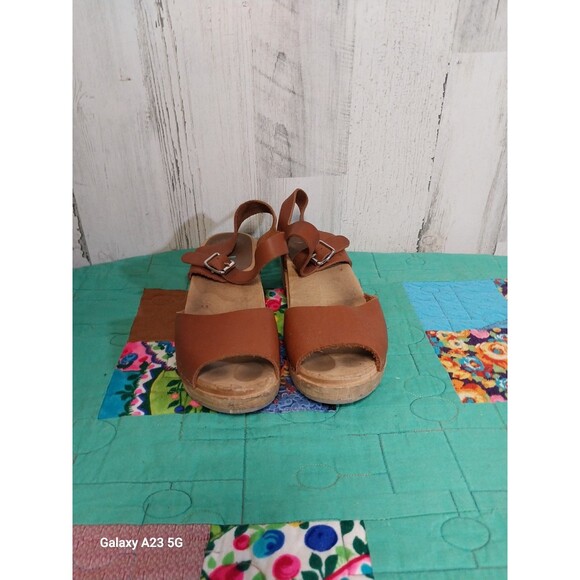 MIA Anja Briwn Leather Open Toe Slingback Wooden Clogs EU 38 US 7.5-8 - Picture 8 of 9